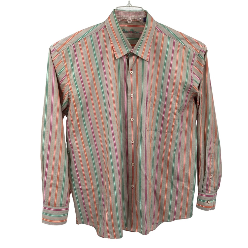 Alan Flusser Striped Button Up‎ Shirt Mens XL Long Sleeve Multicolor Cotton